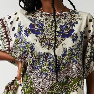 Free People Luly Tee Ivory Multi Boho Top XS